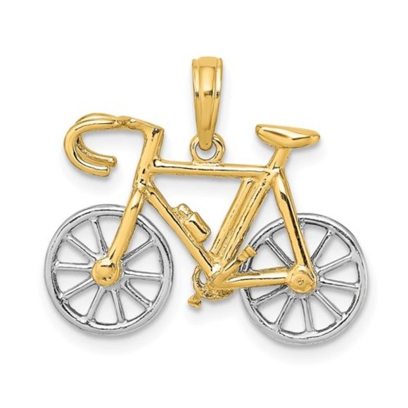 10k Two-tone Yellow & White Gold 3D Ten Speed Bike Bicycle Movable Tires Charm - Picture 8 of 10